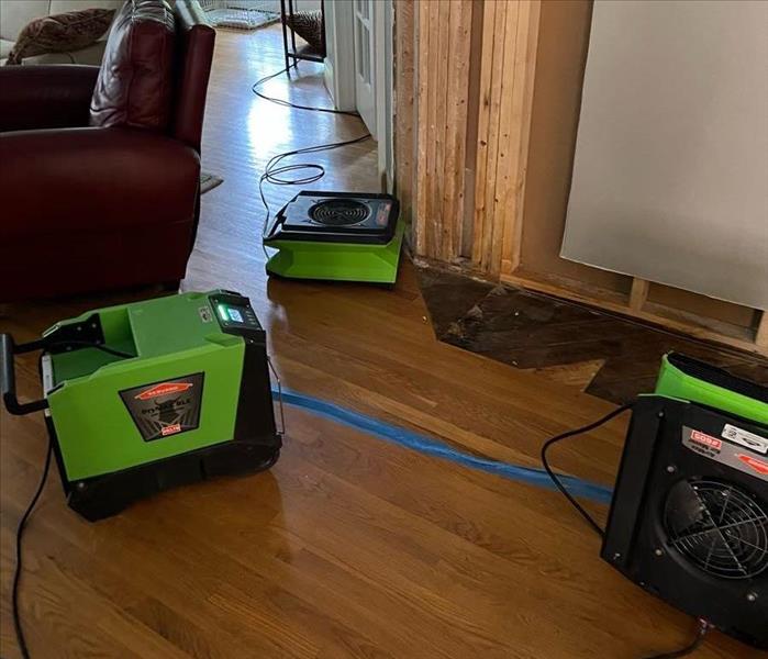 Green drying equipment on the floor in a living room.